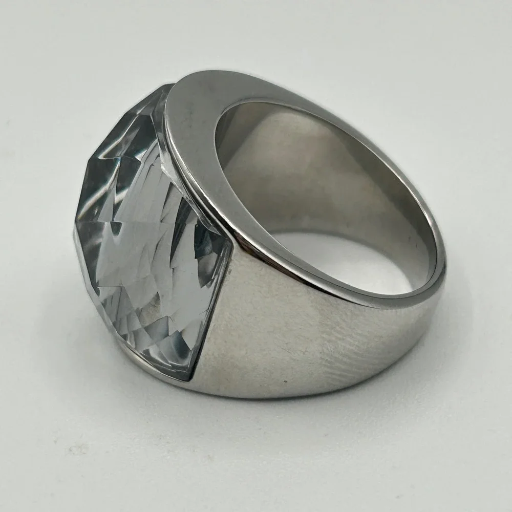 Modern Simona Collini Italy Statement Ring Faceted Crystal Stainless Steel Sz 9